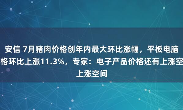 安信 7月猪肉价格创年内最大环比涨幅，平板电脑价格环比上涨11.3%，专家：电子产品价格还有上涨空间